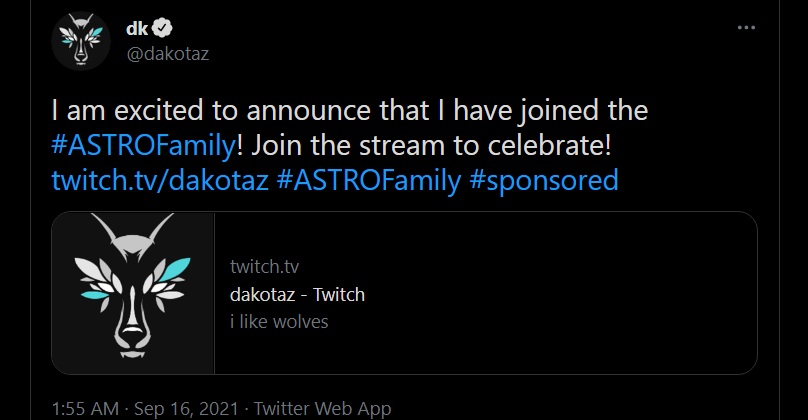 Dakotaz and Astro's partnership announcement (From: Twitter)