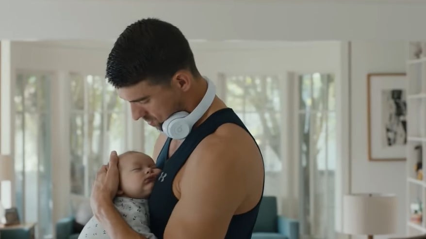 Michael Phelps with his first-born Boomer