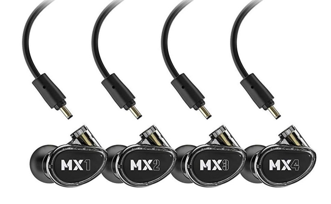 The externally identical MX1 PRO, MX2 PRO, MX3 PRO, and MX4 PRO in black smoke color from meeaudio.com.
