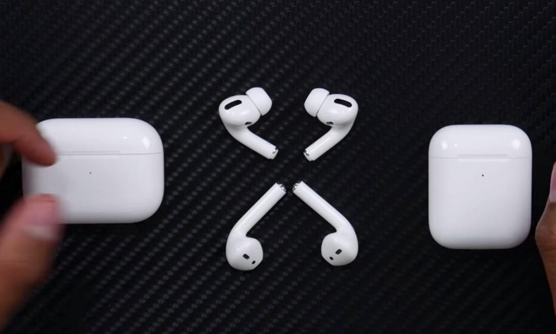 Body Comparison: AirPods Pro (T) AirPods (B). (From Youtube/SuperSaf)