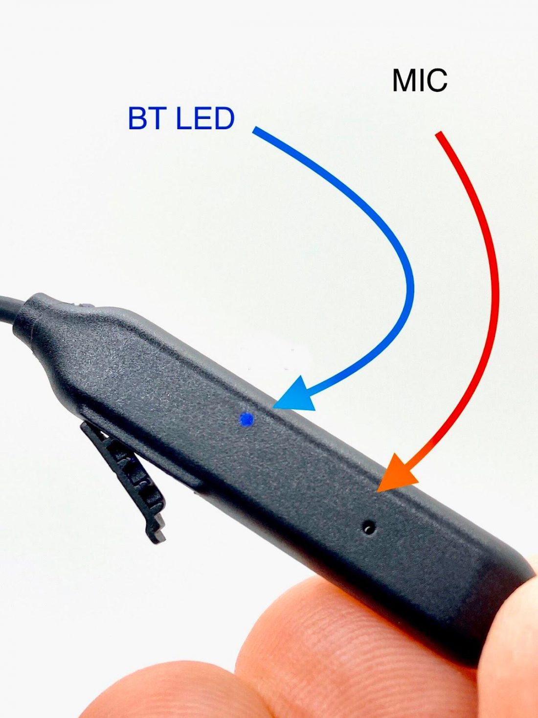 Bluetooth LED and microphone locations.