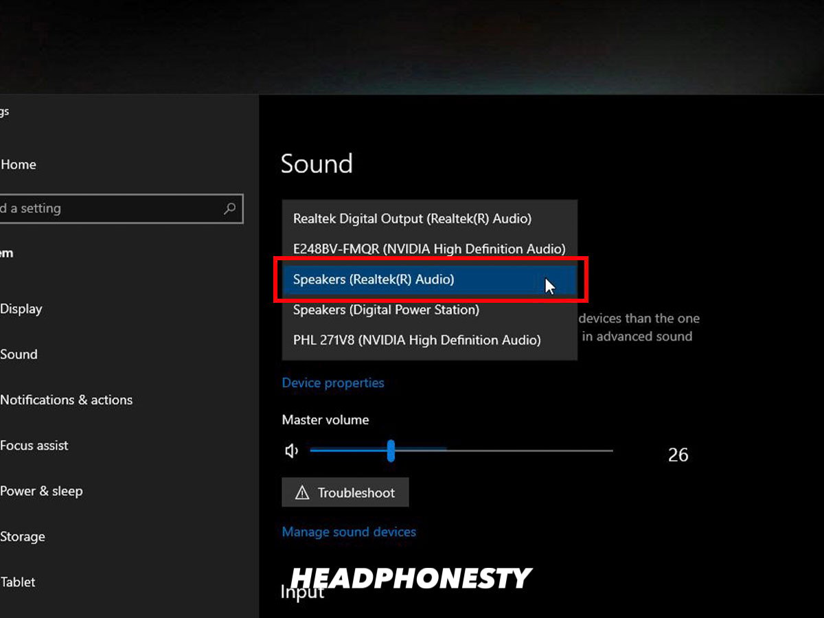 Setting headset as Output Device