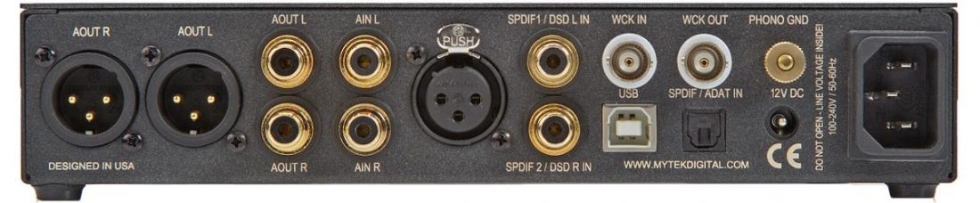 The digital and analog connections on the back of the Brooklyn Dac +. (From: mytekdigital.com)