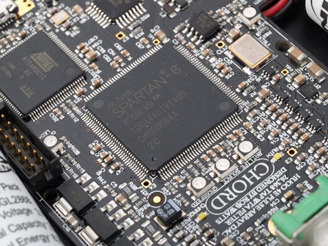 The Spartan 6 FPGA chip inside the Chord Hugo. (From: eng.soomal.com)