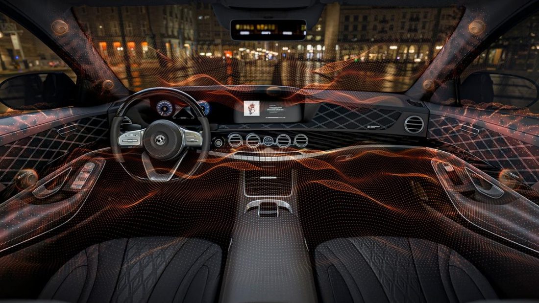 Like a violin that uses the wooden body as a surface to resonate sound, Continental-Sennheiser's Ac2uated Sound technology uses select surfaces of a car's interior to produce sound. (From Continental/Sennheiser)