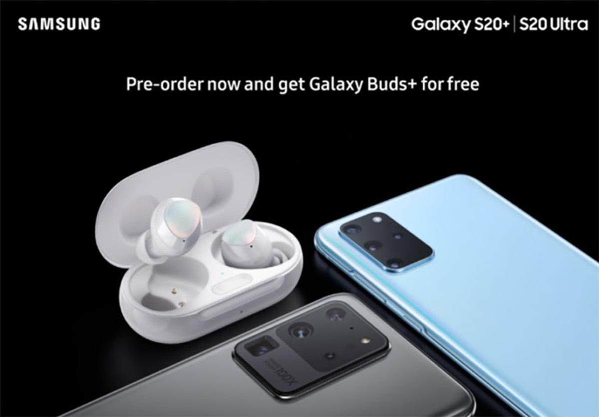 Leaked image of the Samsung Galaxy S20+ and Galaxy Buds+ bundle (From: Evan Blass)