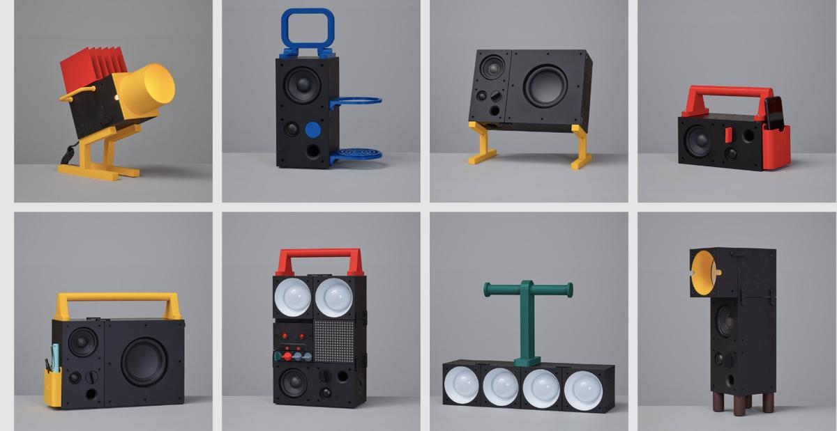 Some of the stylish accessory designs offered to match Frekvens speakers and other items. (From Teenage Engineering)