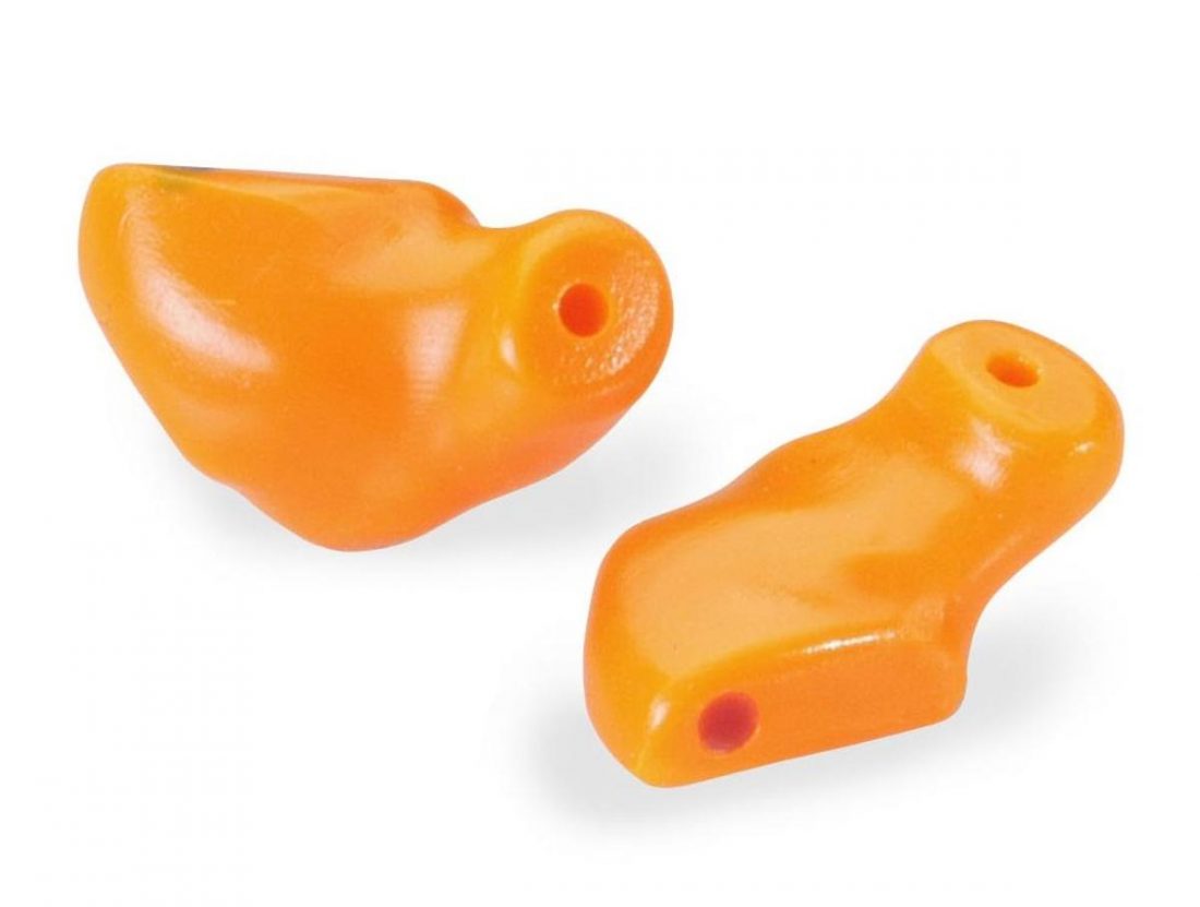 A pair of non-linear acoustic filtered ear plugs (From: earplugstore.com)
