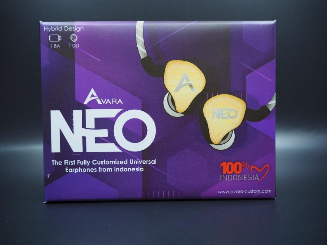 The purple packaging of Avara Neo with the tagline that make it different from other IEMs.