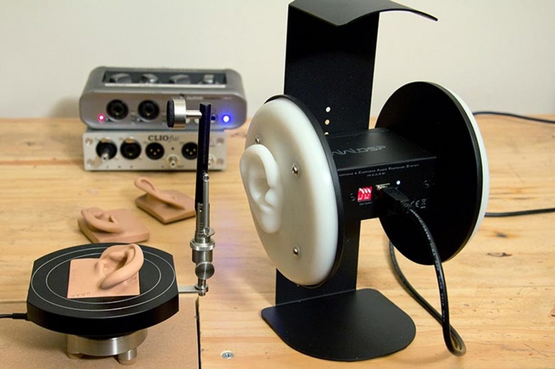 The GRAS 43AG Ear and Cheek Simulator and the miniDSP EARS. (From soundstagesolo.com)