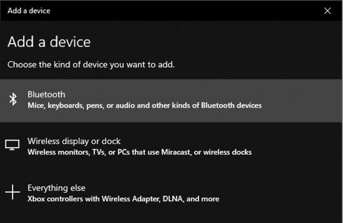 Adding a Bluetooth device on Windows 10