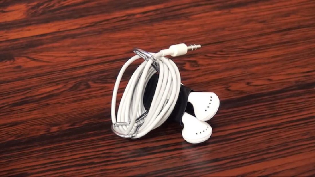 Wrap your earphone wires around a binder clip to keep organized. (From: SpaceTech)