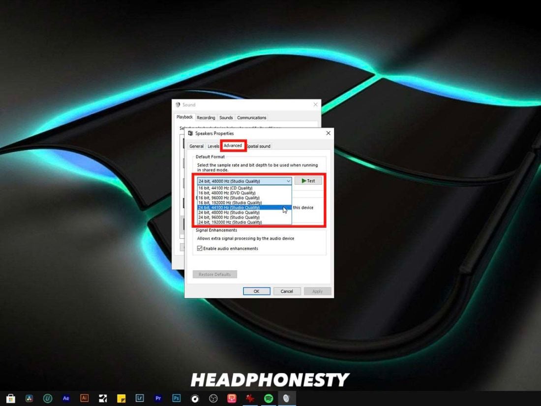 Changing the Audio Format on a Windows 10 Computer