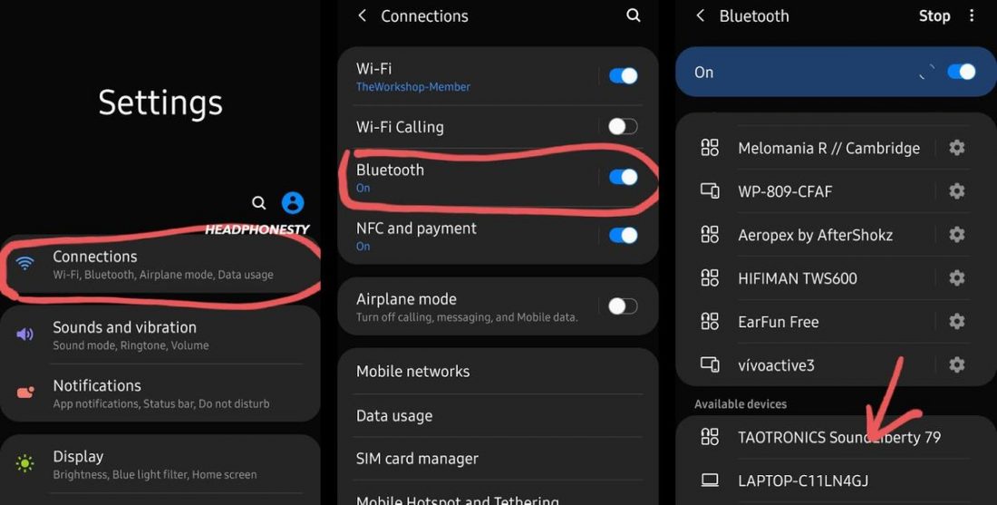 If the headphones is in pairing mode, you should be able to see it in the Bluetooth device list.
