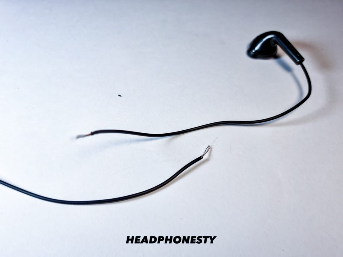Damaged wire removed from headphones