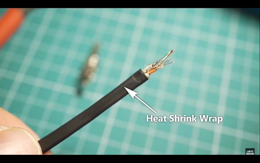 A heat shrink provides protection for the wires (From Youtube.com/LeftyMaker)