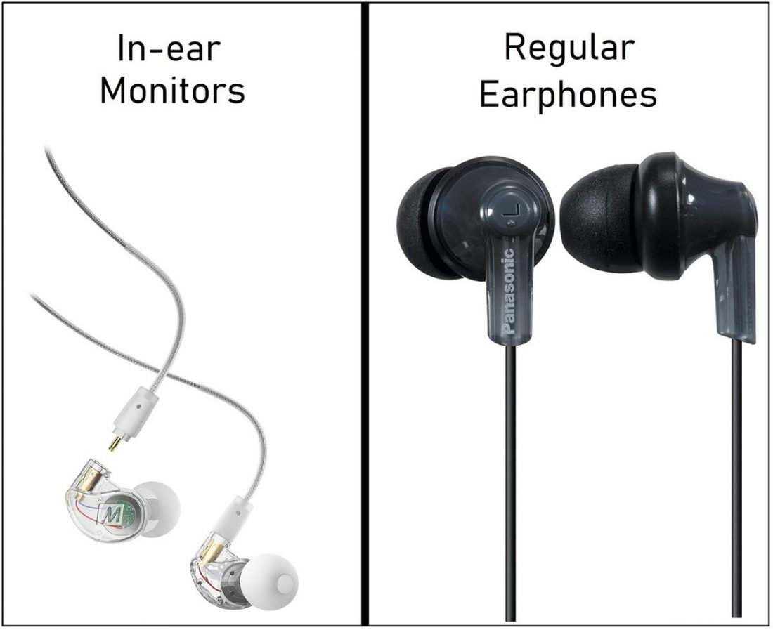 In-ear monitors (left) & regular headphones (right). (From: amazon.com)