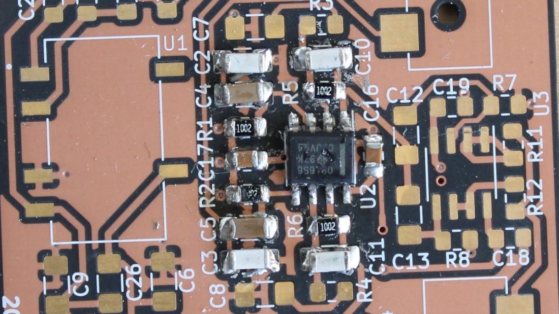 The four 68 picofarad capacitors are soldered.