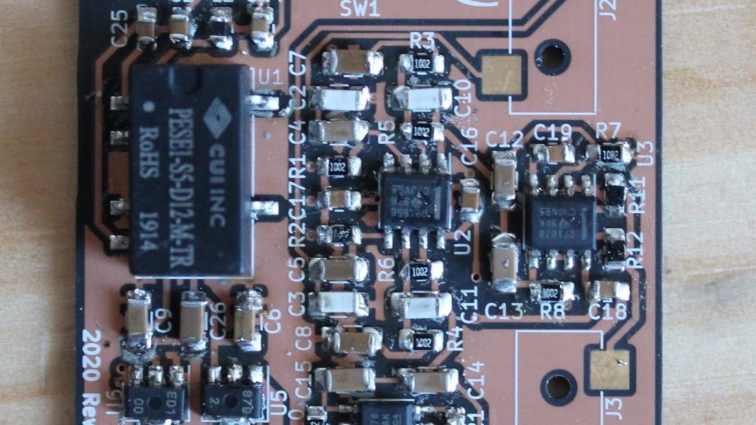 The DC/DC converter is the largest component on the board.