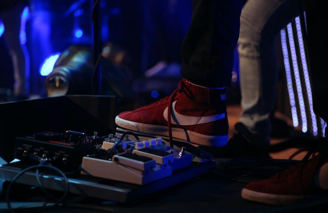 A multi-effects pedal often has an output for headphones (From Unsplash.com)