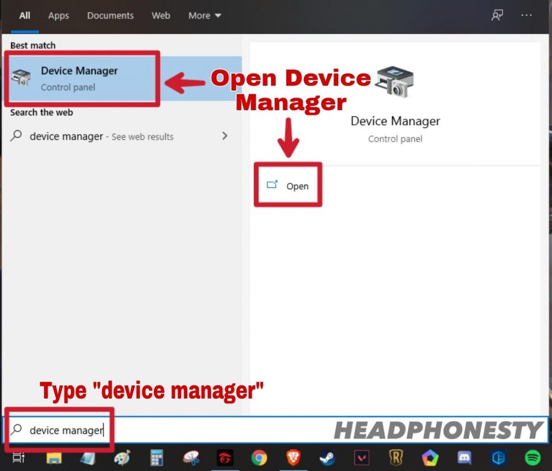 Opening device manager in Windows
