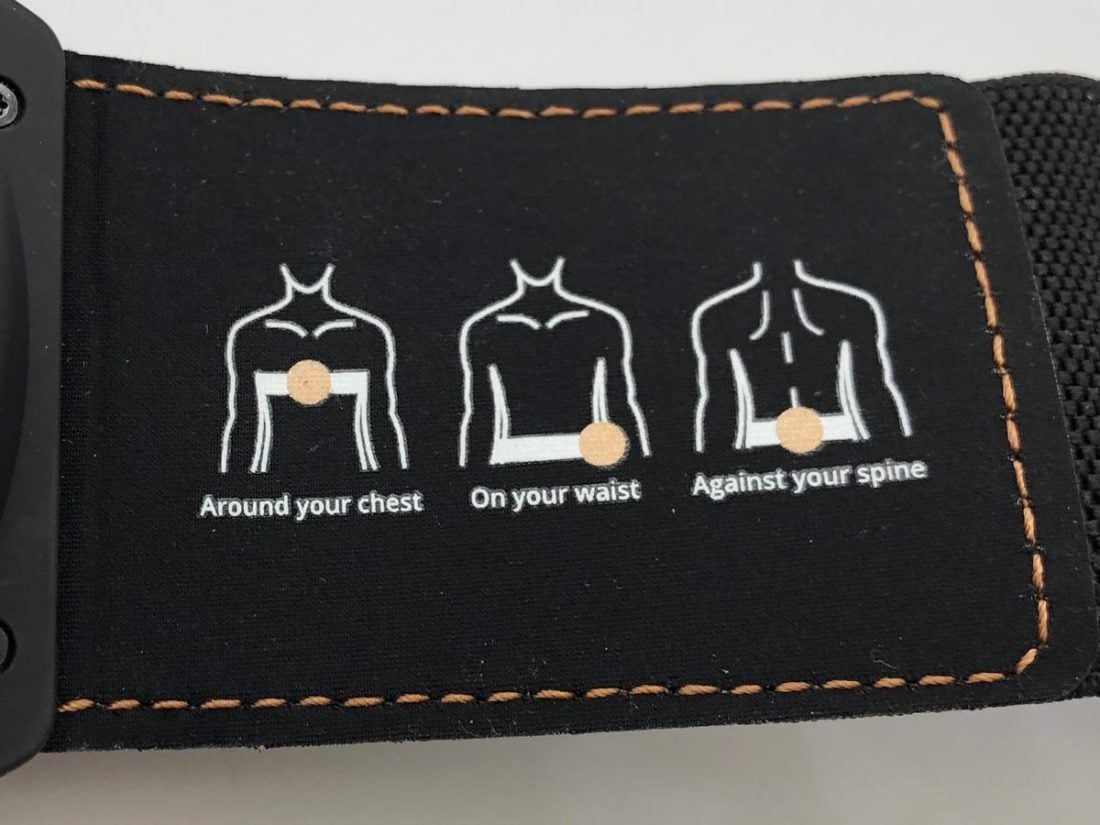 The recommended wearing positions on the inside of the strap.