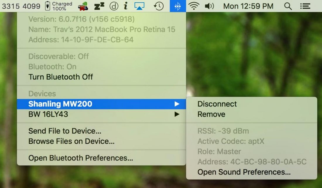 In order to view the current Bluetooth active codec on a Mac, you must hold down the Option key.