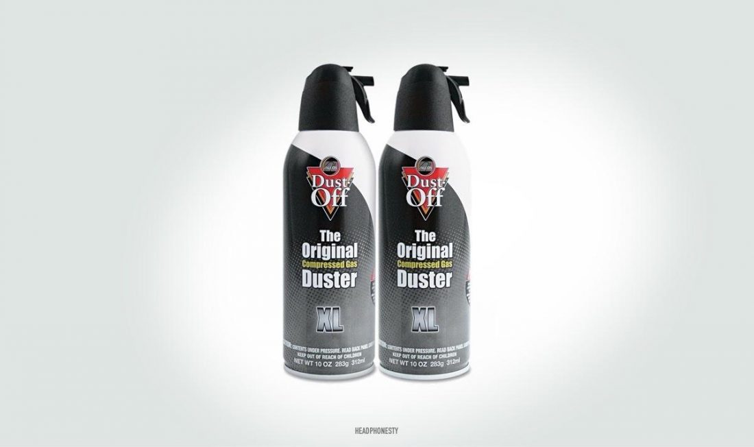 A pair of 10 oz disposable compressed gas dusters.(From: Amazon)