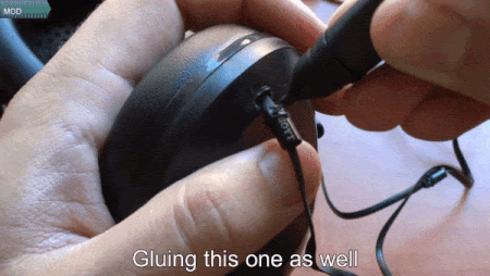 Securing wire to headphone (From:HTibor DIY Youtube).