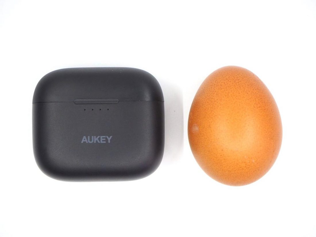 Comparing the size of the charging case to an egg