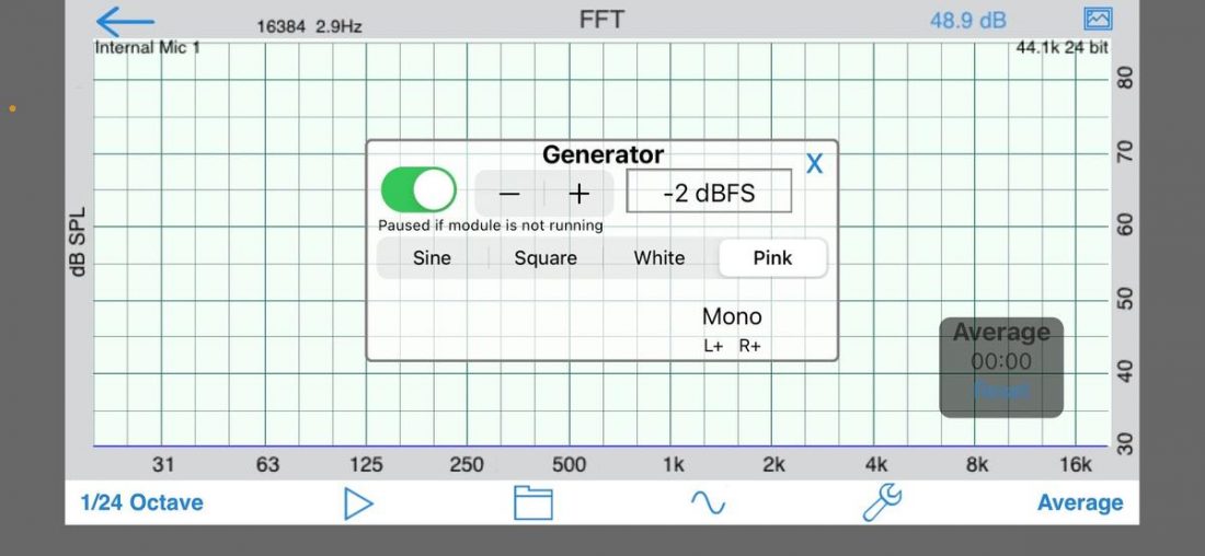 Select the Pink noise generator and click the switch to start playing the sound.