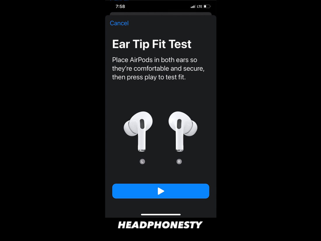 iPhone showing Apple Ear Tip Fit Test