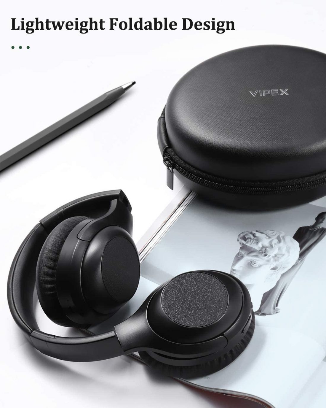 Foldability and case of Vipex ANC Headphones (From: Amazon)