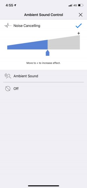 Active Noise Cancellation (ANC) setting in the application