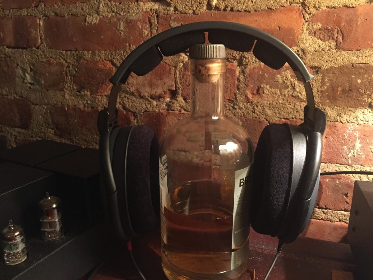 Don't have a headphone stand handy? A bottle will do in a pinch!
