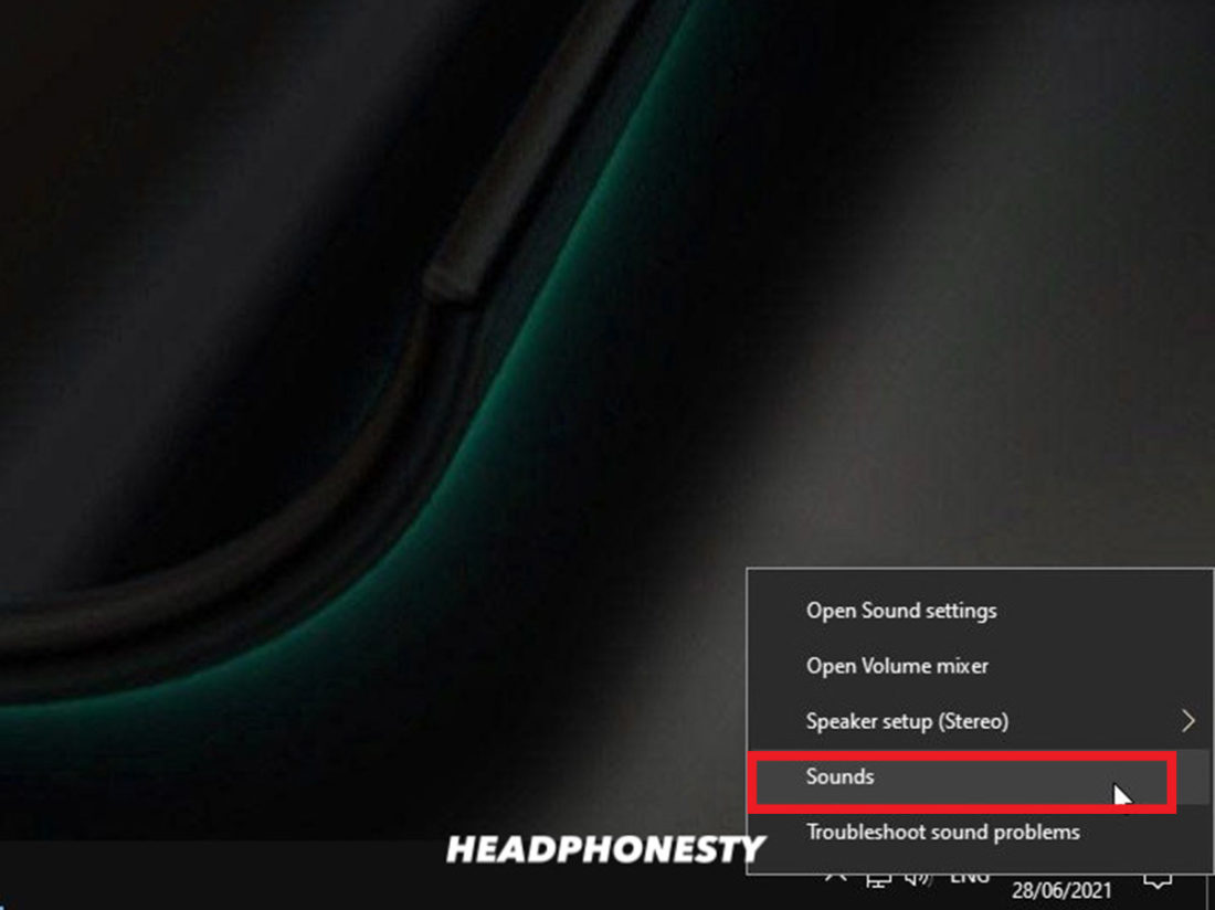 Sound icon right-click menu