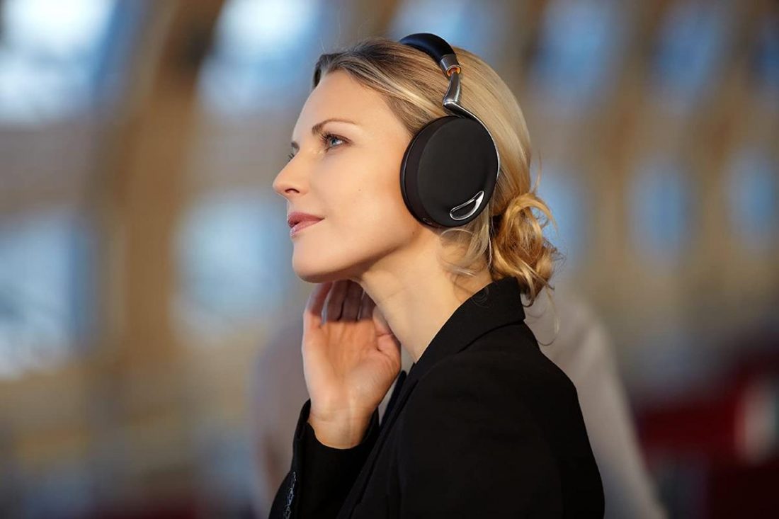Woman wearing Parrot Zik Headphones - best noise cancelling headphones under $300 (From: Amazon)