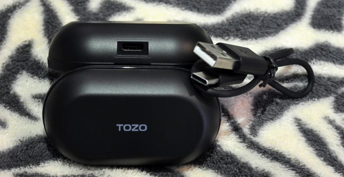 The TOZO NC9 trade wireless charging for a USB Type-C charging case and included cable