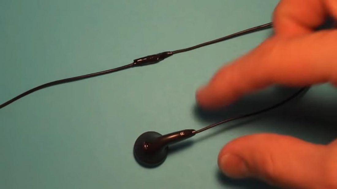 Fixed earphone wiring covered in electrical tape (From: RichsMethods/YouTube)