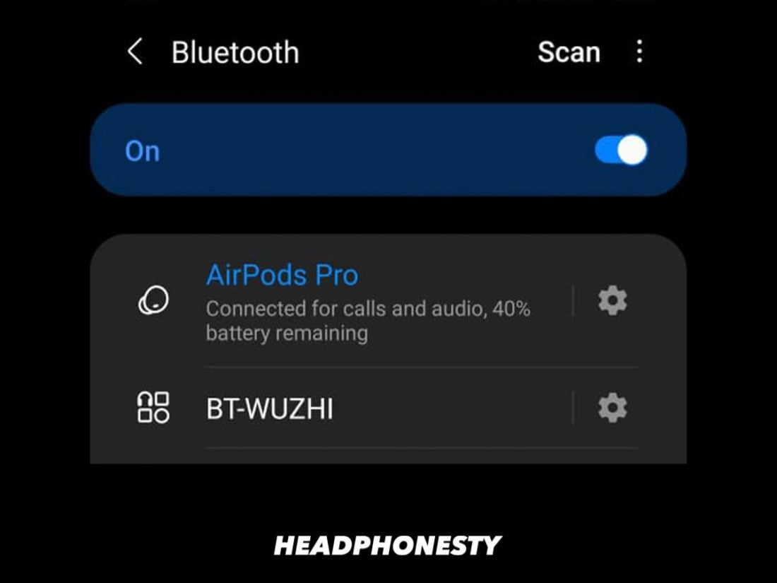 Android phone connected with AirPods