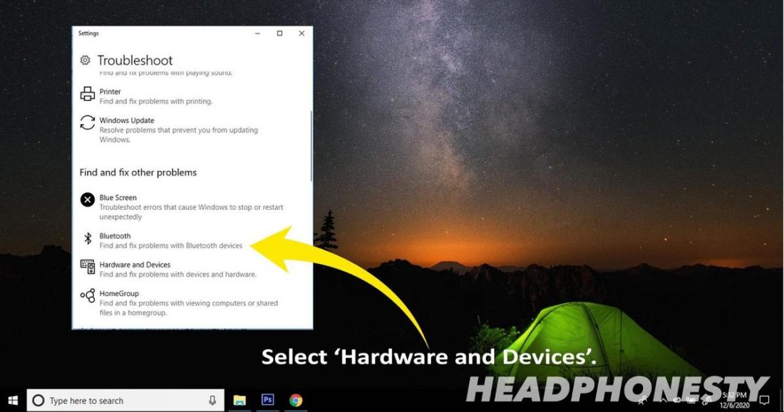 Choose ‘Hardware and Devices’.