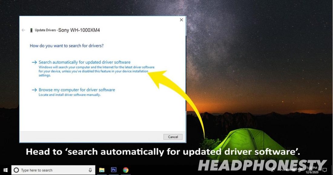 Head to ‘search automatically for updated driver software’.