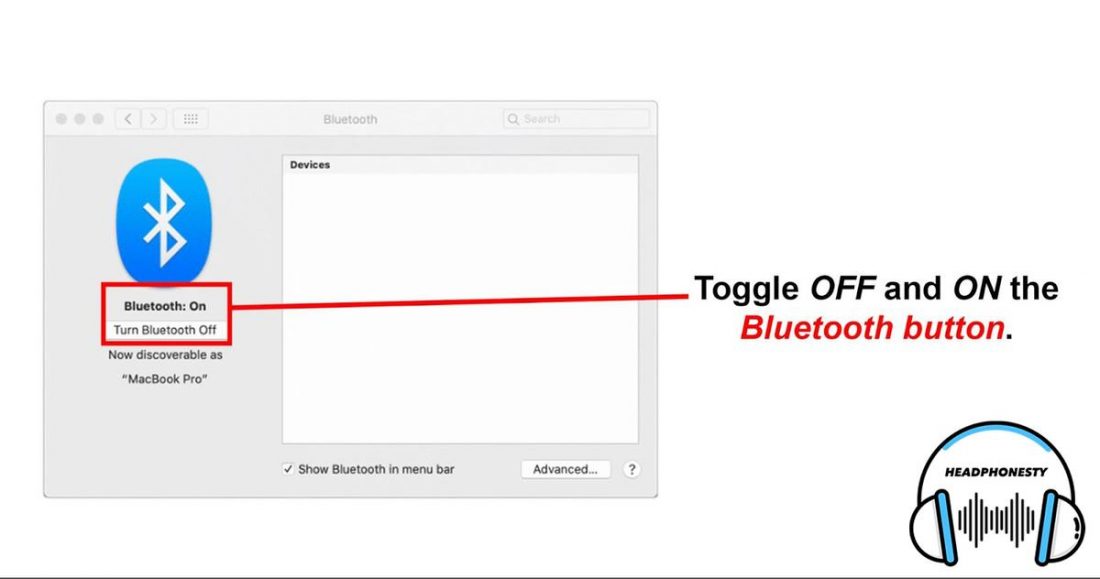 Toggle Bluetooth's on and off button