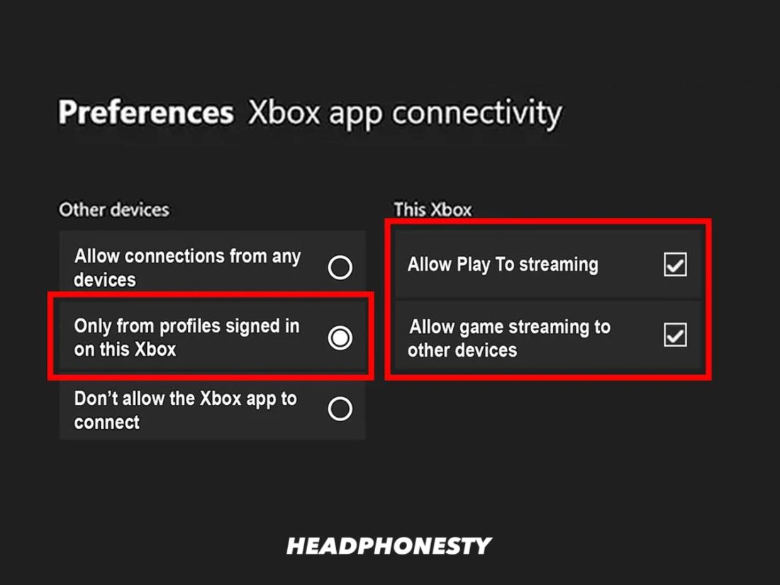 Xbox Connectivity Settings