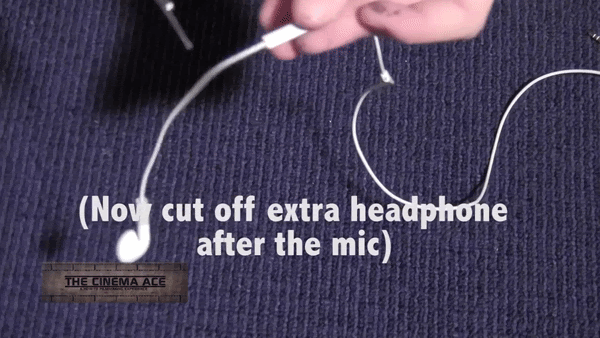 Cutting off the headphone attached to the microphone. (From: theCinemaAce YouTube)