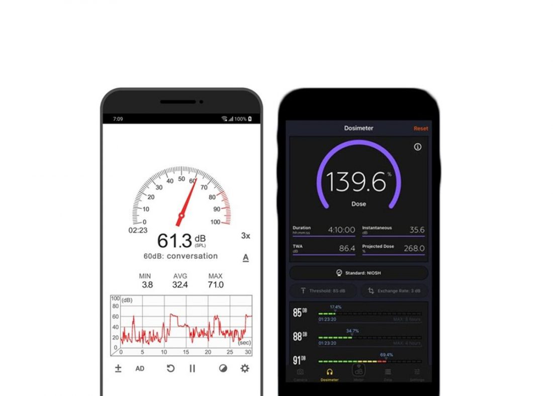 Sound Meter (left) and Decibel X (right) (From:Google Play Store and Apple Store).