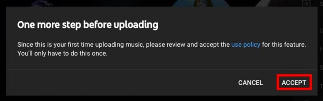Youtube Music's fair use policy for uploads.