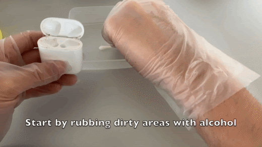 Cleaning the case with a cotton swab. (From: Glintify YouTube)