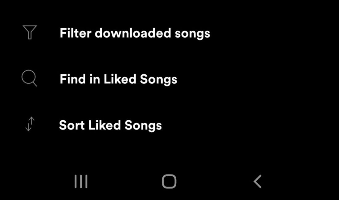 Playlist sorting options on Spotify's mobile app.