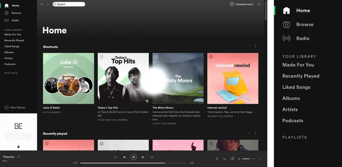 Spotify interface and sidebar.
